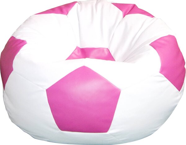 Poltrona a Sacco Pouf Ø100 cm in Similpelle Baselli Pallone da Calcio Bianco e Rosa
