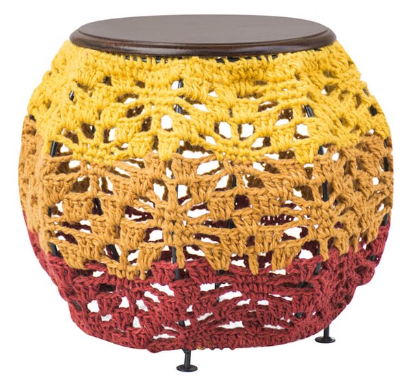 Pouf Etnico in Metallo e Legno Muticolor