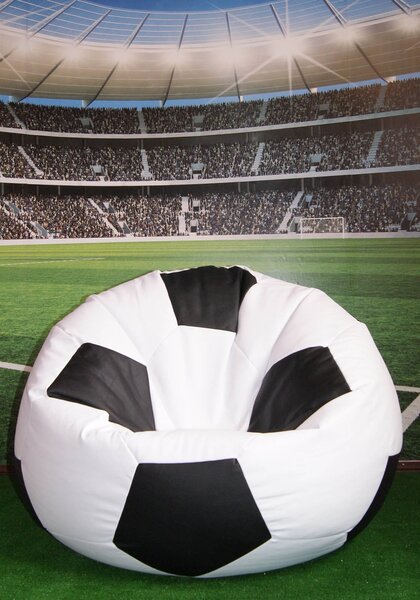 Poltrona a Sacco Pouf Ø100 cm in Similpelle Baselli Pallone da Calcio Bianco e Nero