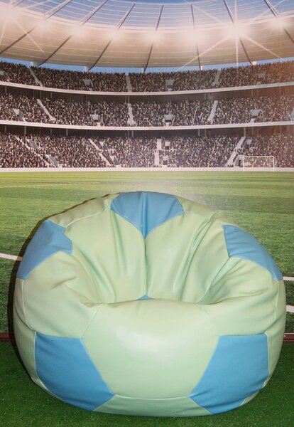 Poltrona a Sacco Pouf Ø100 cm in Similpelle Baselli Pallone da Calcio Verde Menta e Celeste
