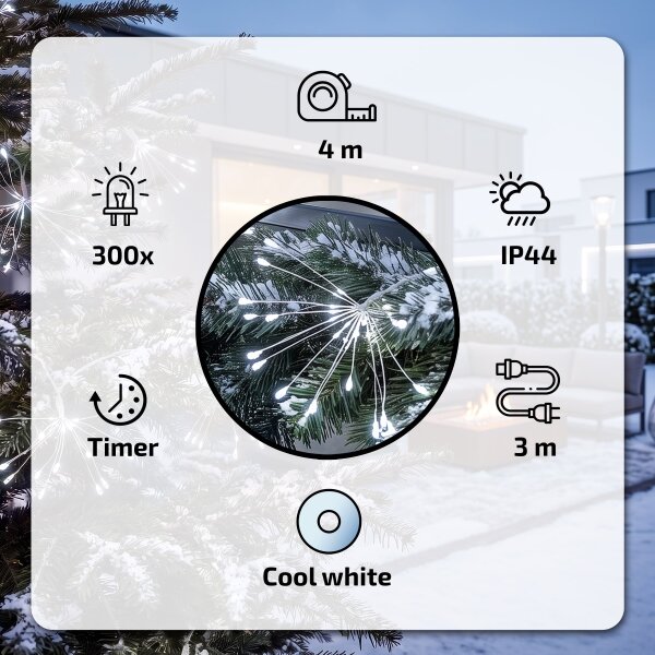 BRILAGI - LED catena luminosa natalizia per esterni 300xLED 7m IP44 bianco freddo effetto fuochi d'artificio
