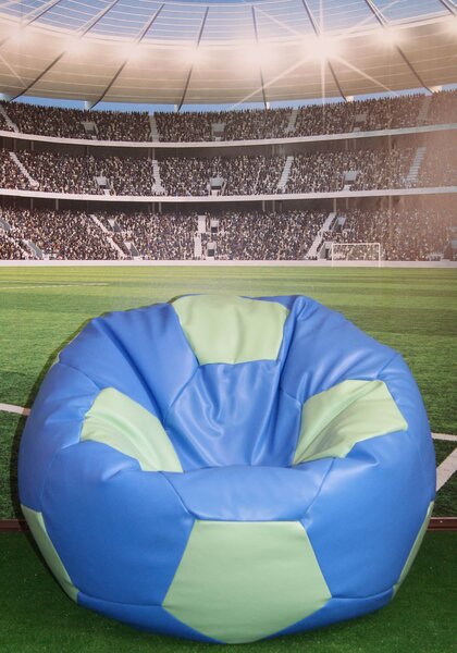 Poltrona a Sacco Pouf Ø100 cm in Similpelle Baselli Pallone da Calcio Celeste e Verde Menta