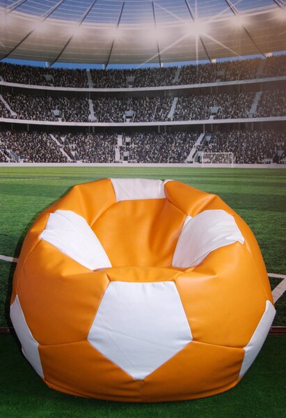 Poltrona a Sacco Pouf Ø100 cm in Similpelle Baselli Pallone da Calcio Arancione e Bianco
