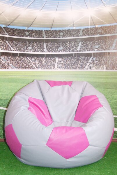 Poltrona a Sacco Pouf Ø100 cm in Similpelle Baselli Pallone da Calcio Grigio e Rosa
