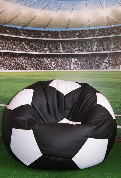 Poltrona a Sacco Pouf Ø100 cm in Similpelle Baselli Pallone da Calcio Nero e Bianco