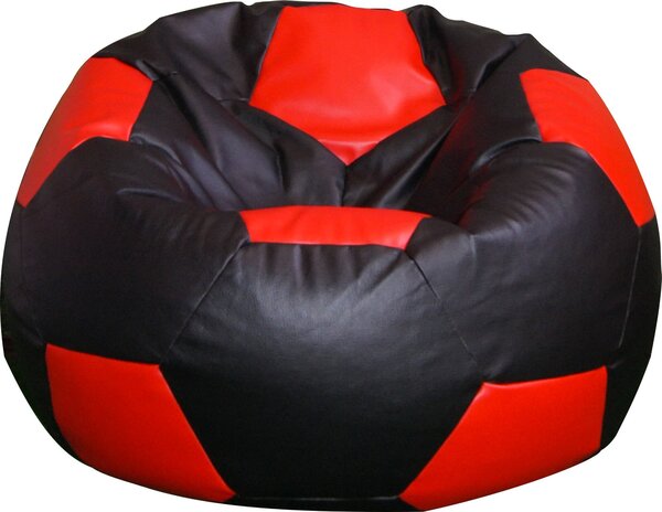 Poltrona a Sacco Pouf Ø100 cm in Similpelle Baselli Pallone da Calcio Nero e Rosso