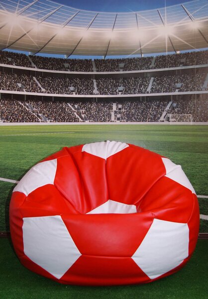 Poltrona a Sacco Pouf Ø100 cm in Similpelle Baselli Pallone da Calcio Rosso e Bianco
