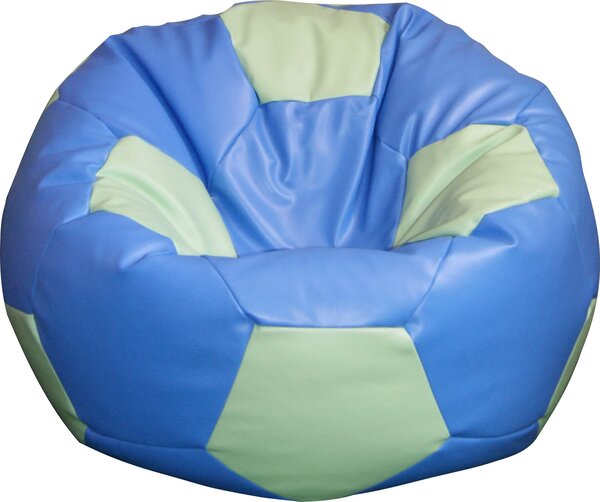 Poltrona a Sacco Pouf Ø100 cm in Similpelle Baselli Pallone da Calcio Celeste e Verde Menta
