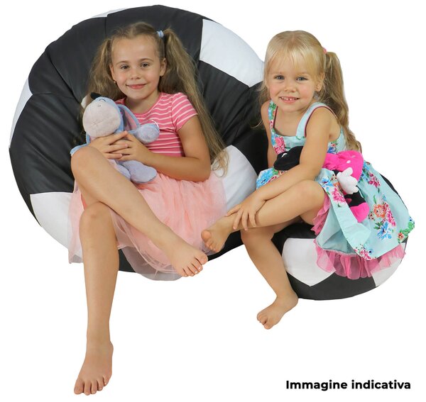 Poltrona a Sacco Pouf Ø100 cm in Similpelle con Poggiapiedi Baselli Pallone da Calcio Bianco e Verde Limone