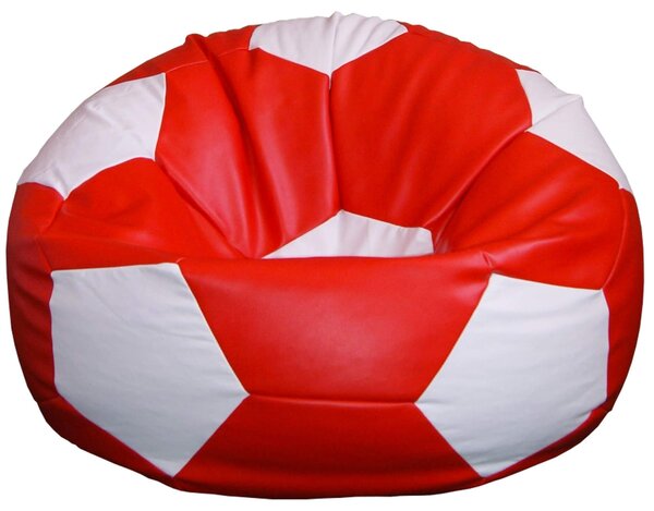 Poltrona a Sacco Pouf Ø100 cm in Similpelle Baselli Pallone da Calcio Rosso e Bianco
