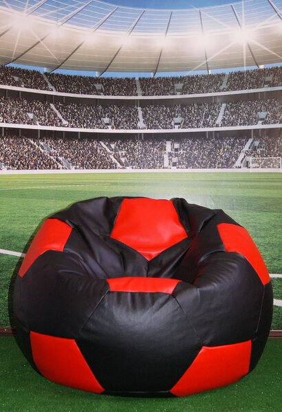 Poltrona a Sacco Pouf Ø100 cm in Similpelle Baselli Pallone da Calcio Nero e Rosso