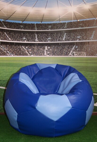 Poltrona a Sacco Pouf Ø100 cm in Similpelle Baselli Pallone da Calcio Blu e Celeste