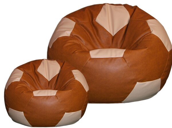 Poltrona a Sacco Pouf Ø100 cm in Similpelle con Poggiapiedi Baselli Pallone da Calcio Marrone e Caffè