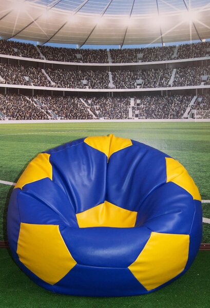 Poltrona a Sacco Pouf Ø100 cm in Similpelle Baselli Pallone da Calcio Blu e Giallo
