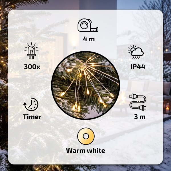BRILAGI - LED Catena luminosa natalizia per esterni 300xLED 7m IP44 bianco caldo effetto fuochi d'artificio