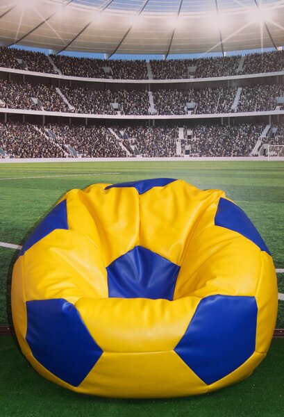 Poltrona a Sacco Pouf Ø100 cm in Similpelle Baselli Pallone da Calcio Giallo e Blu