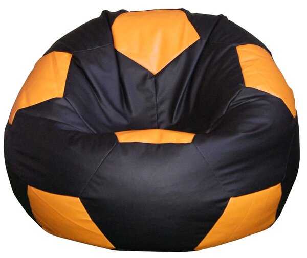 Poltrona a Sacco Pouf Ø100 cm in Similpelle Baselli Pallone da Calcio Nero e Arancione
