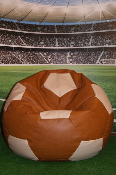 Poltrona a Sacco Pouf Ø100 cm in Similpelle Baselli Pallone da Calcio Marrone e Caffè