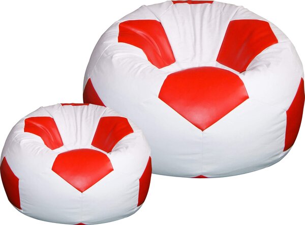 Poltrona a Sacco Pouf Ø100 cm in Similpelle con Poggiapiedi Baselli Pallone da Calcio Bianco e Rosso