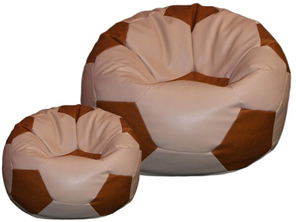 Poltrona a Sacco Pouf Ø100 cm in Similpelle con Poggiapiedi Baselli Pallone da Calcio Caffè e Marrone