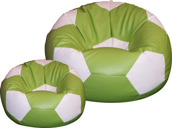 Poltrona a Sacco Pouf Ø100 cm in Similpelle con Poggiapiedi Baselli Pallone da Calcio Verde Limone e Bianco