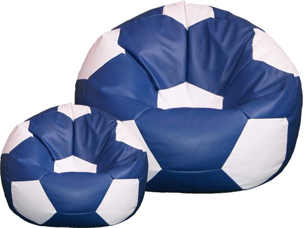 Poltrona a Sacco Pouf Ø100 cm in Similpelle con Poggiapiedi Baselli Pallone da Calcio Blu e Bianco
