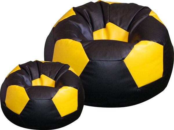 Poltrona a Sacco Pouf Ø100 cm in Similpelle con Poggiapiedi Baselli Pallone da Calcio Nero e Giallo