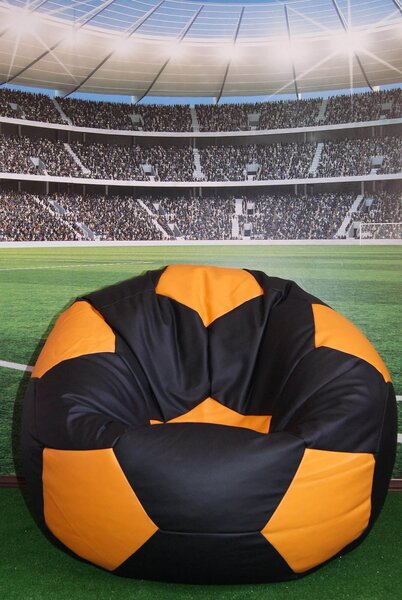 Poltrona a Sacco Pouf Ø100 cm in Similpelle Baselli Pallone da Calcio Nero e Arancione
