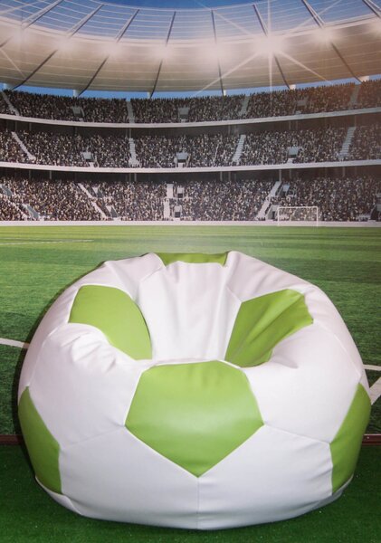 Poltrona a Sacco Pouf Ø100 cm in Similpelle Baselli Pallone da Calcio Bianco e Verde Limone