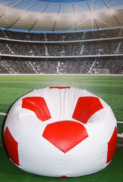 Poltrona a Sacco Pouf Ø100 cm in Similpelle Baselli Pallone da Calcio Bianco e Rosso