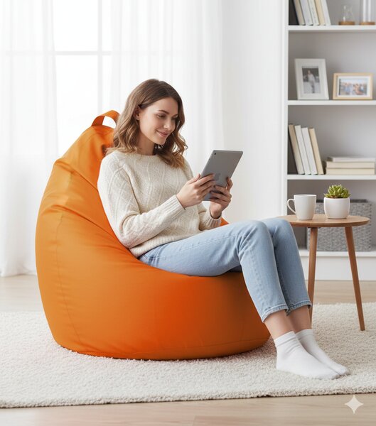 Poltrona a Sacco Pouf in Similpelle Arancio Avalli
