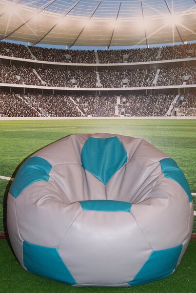 Poltrona a Sacco Pouf Ø100 cm in Similpelle Baselli Pallone da Calcio Grigio e Turchese
