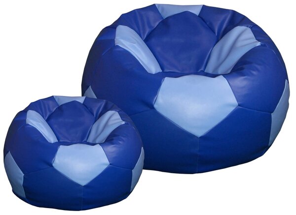 Poltrona a Sacco Pouf Ø100 cm in Similpelle con Poggiapiedi Baselli Pallone da Calcio Blu e Celeste