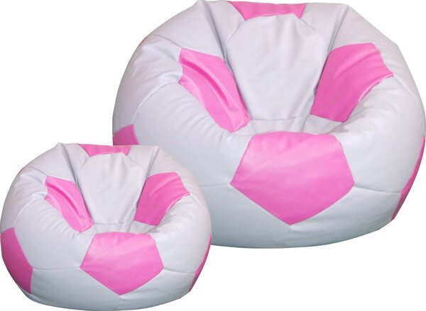 Poltrona a Sacco Pouf Ø100 cm in Similpelle con Poggiapiedi Baselli Pallone da Calcio Grigio e Rosa
