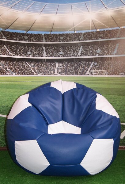 Poltrona a Sacco Pouf Ø100 cm in Similpelle Baselli Pallone da Calcio Blu e Bianco