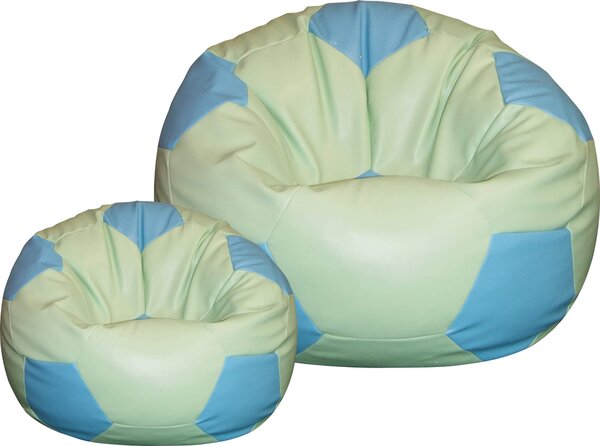 Poltrona a Sacco Pouf Ø100 cm in Similpelle con Poggiapiedi Baselli Pallone da Calcio Verde Menta e Celeste