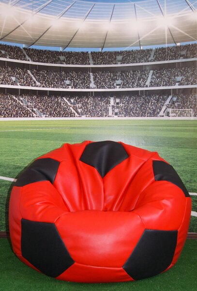 Poltrona a Sacco Pouf Ø100 cm in Similpelle Baselli Pallone da Calcio Rosso e Nero