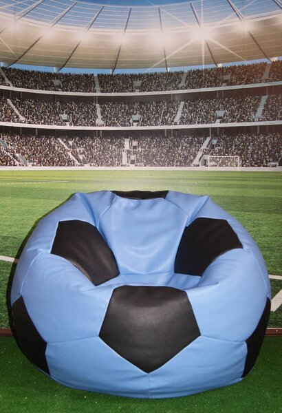 Poltrona a Sacco Pouf Ø100 cm in Similpelle Baselli Pallone da Calcio Celeste e Nero