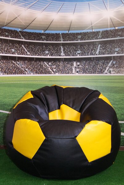 Poltrona a Sacco Pouf Ø100 cm in Similpelle Baselli Pallone da Calcio Nero e Giallo
