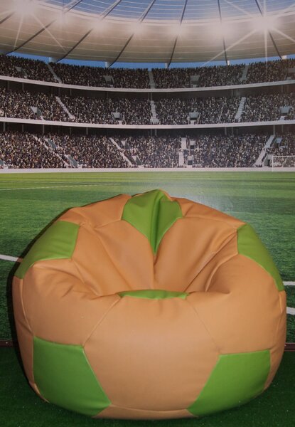 Poltrona a Sacco Pouf Ø100 cm in Similpelle Baselli Pallone da Calcio Marrone Chiaro e Verde Limone