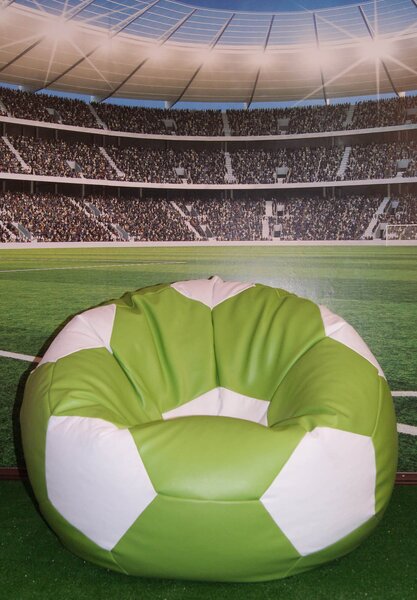 Poltrona a Sacco Pouf Ø100 cm in Similpelle Baselli Pallone da Calcio Verde Limone e Bianco