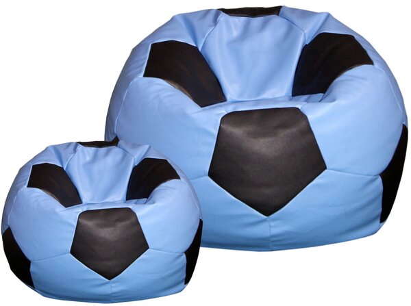 Poltrona a Sacco Pouf Ø100 cm in Similpelle con Poggiapiedi Baselli Pallone da Calcio Celeste e Nero