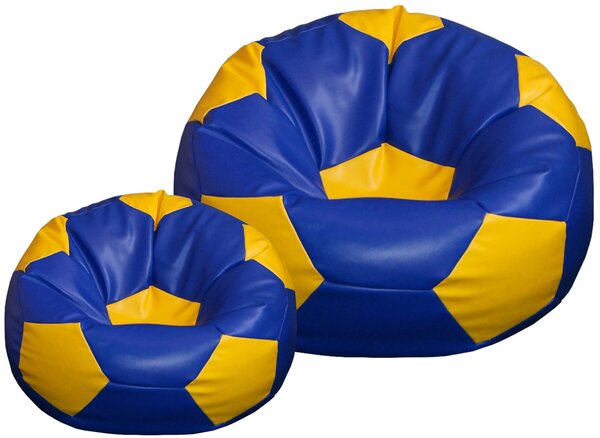 Poltrona a Sacco Pouf Ø100 cm in Similpelle con Poggiapiedi Baselli Pallone da Calcio Blu e Giallo