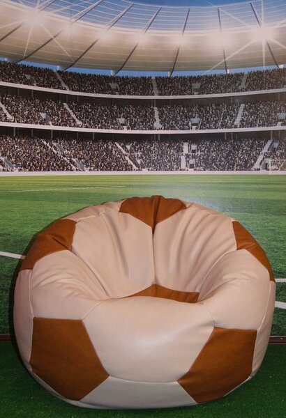 Poltrona a Sacco Pouf Ø100 cm in Similpelle Baselli Pallone da Calcio Caffè e Marrone