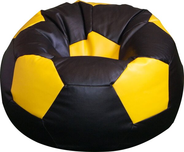 Poltrona a Sacco Pouf Ø100 cm in Similpelle Baselli Pallone da Calcio Nero e Giallo