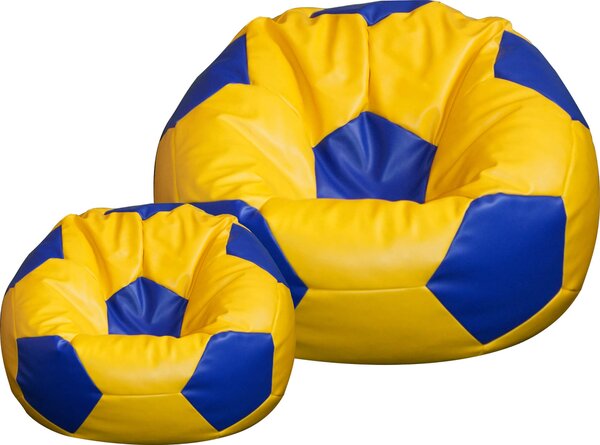 Poltrona a Sacco Pouf Ø100 cm in Similpelle con Poggiapiedi Baselli Pallone da Calcio Giallo e Blu