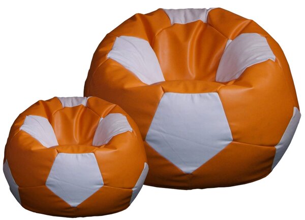 Poltrona a Sacco Pouf Ø100 cm in Similpelle con Poggiapiedi Baselli Pallone da Calcio Arancione e Bianco
