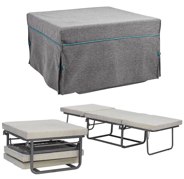 Pouf Letto Trasformabile Pieghevole con Materasso Rivestimento Grigio