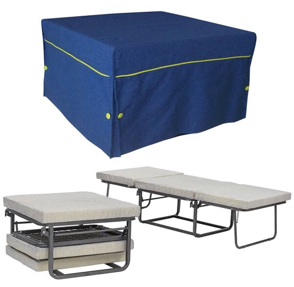 Pouf Letto Trasformabile Pieghevole con Materasso Rivestimento Blu