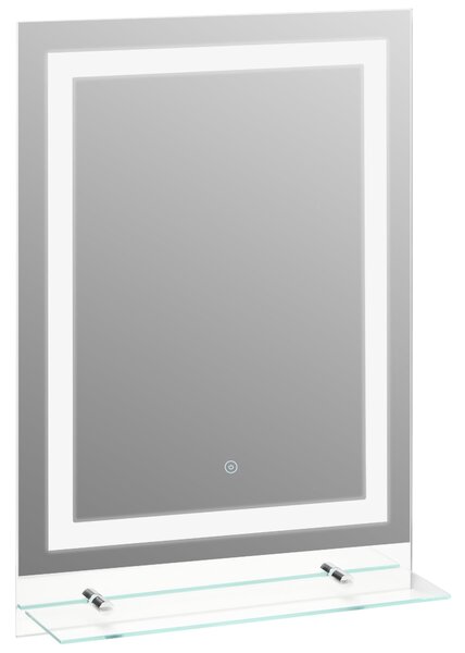Specchio da Bagno con LED e Mensola in Vetro 70x50 cm